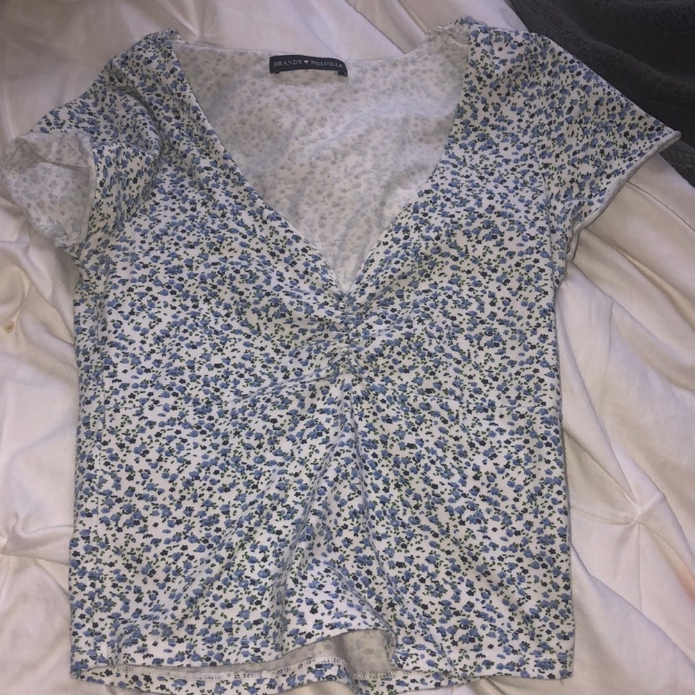 Brandy Melville Blue and White Floral Crop Top